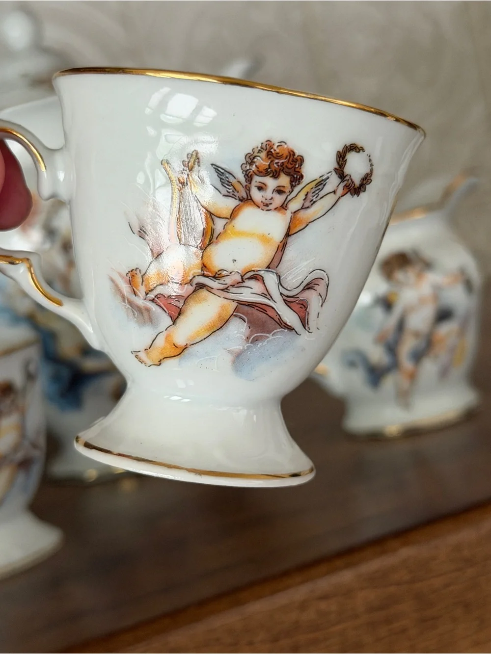 Porcelain Cherub Tea Set - White with Gold Trim